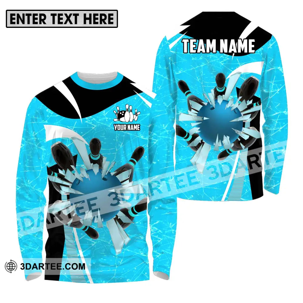 Unisex Shirt - Custom Name And Team Light Blue Pieces Bowling Long Sleeve / S T-Shirt