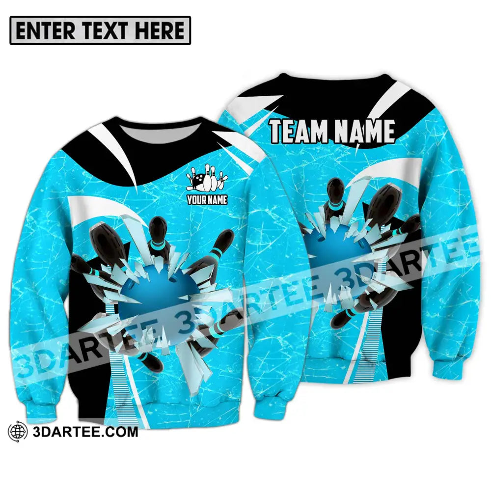 Unisex Shirt - Custom Name And Team Light Blue Pieces Bowling Long Sleeve / S T-Shirt