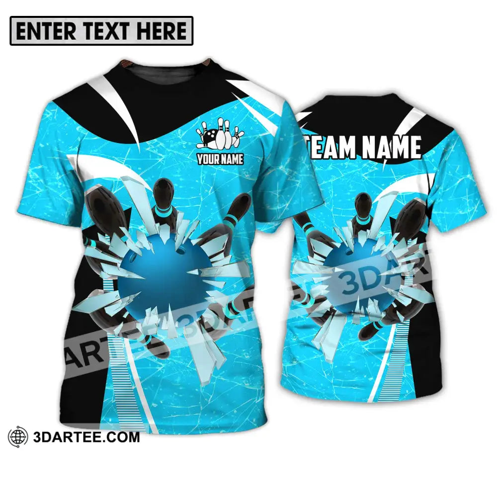 Unisex Shirt - Custom Name And Team Light Blue Pieces Bowling T-Shirt / S T-Shirt