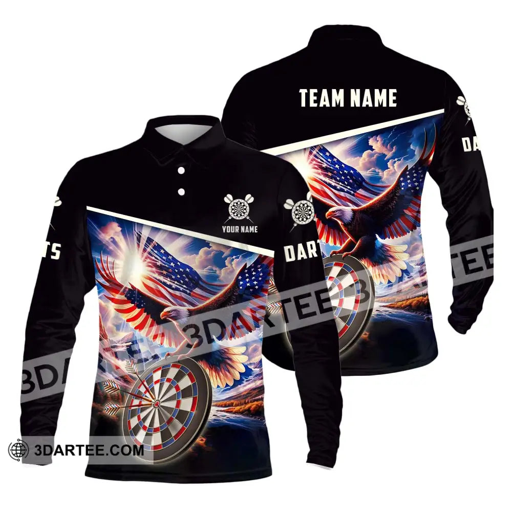 Unisex Shirt - Custom Name And Team Sport American Eagle Darts Long Sleeve Polo / S T-Shirt