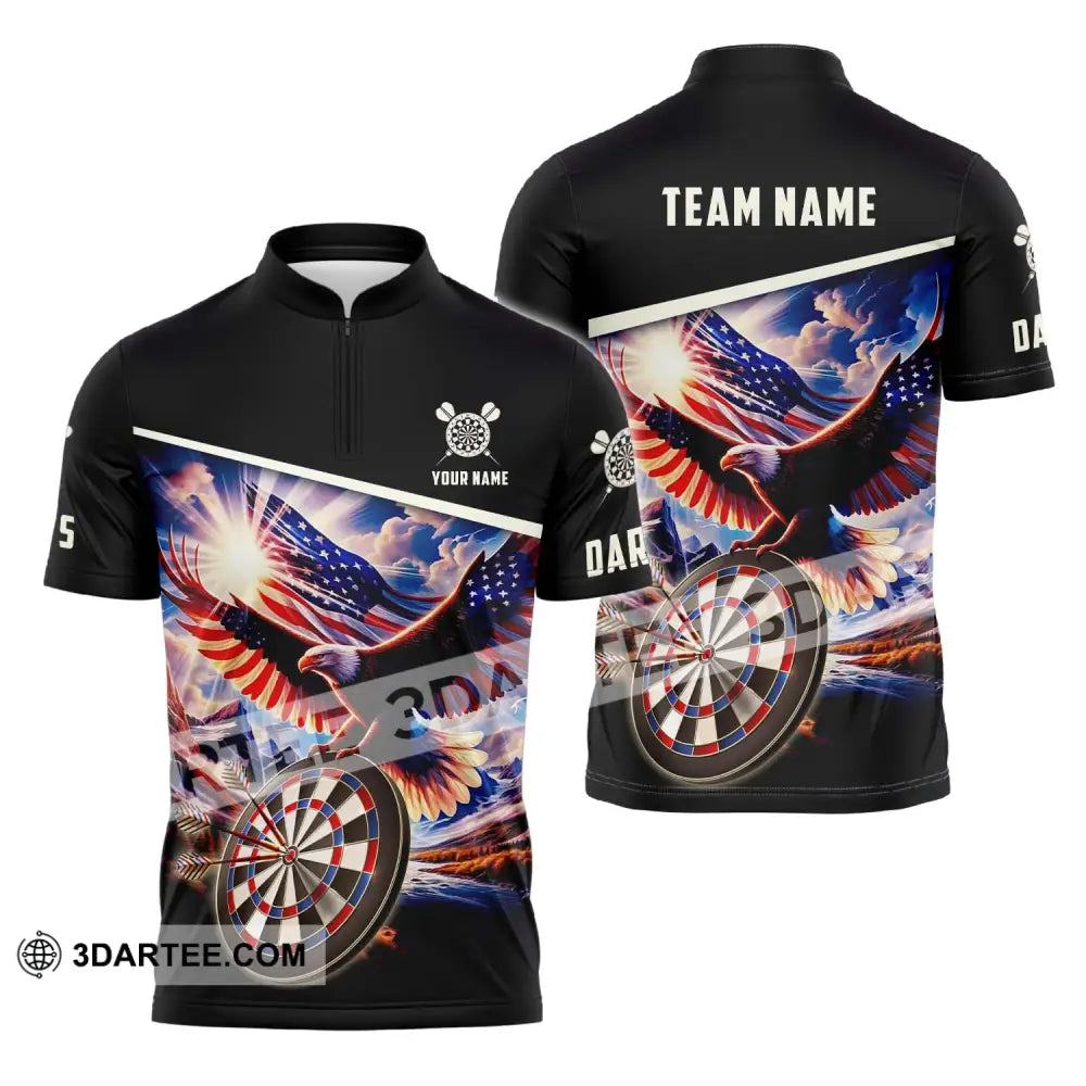 Unisex Shirt - Custom Name And Team Sport American Eagle Darts Zipper Polo / S T-Shirt