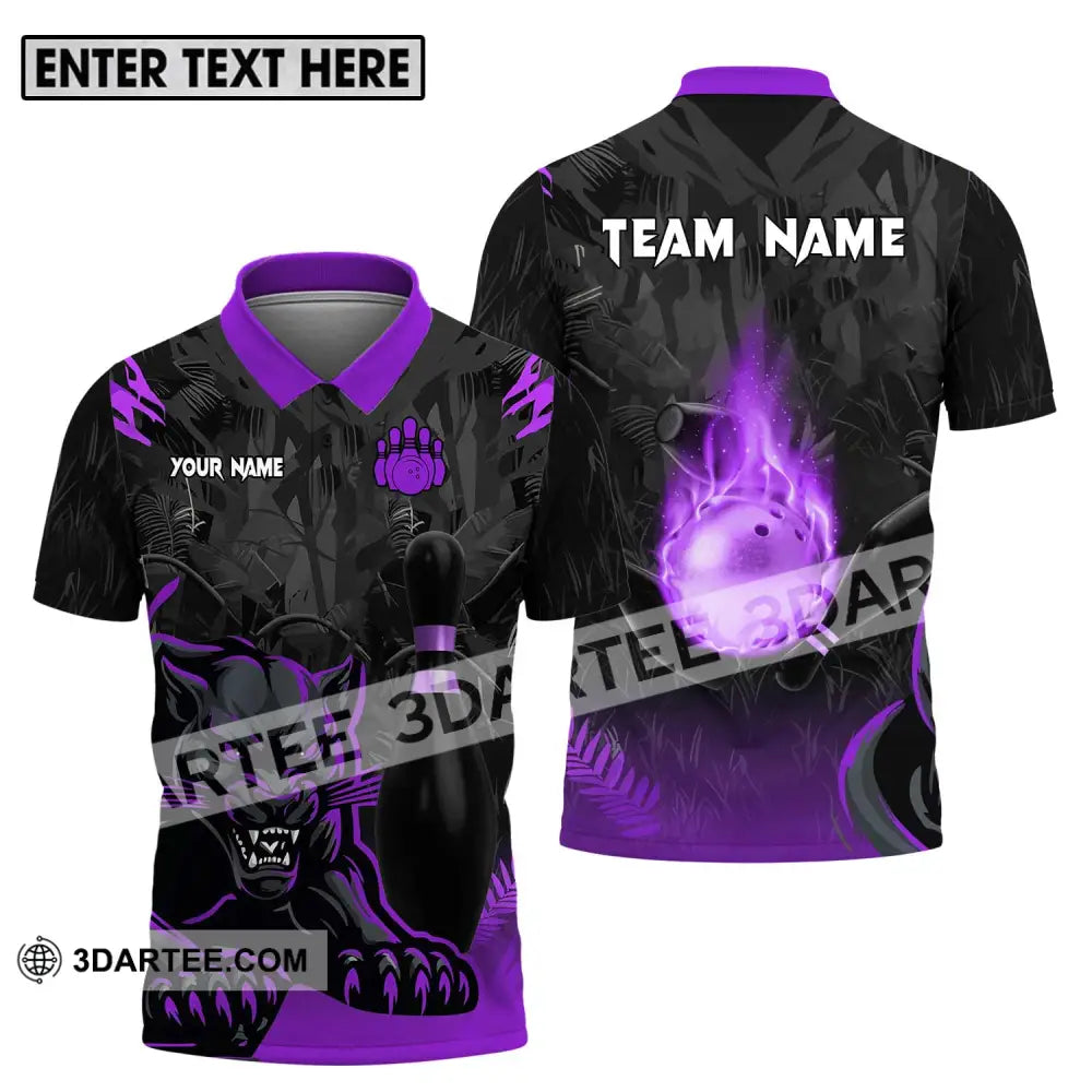 Unisex Shirt - Custom Name And Team Sport Black Panther Bowling Polo / S T-Shirt