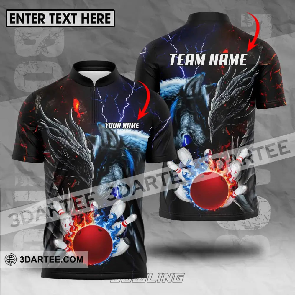 Unisex Shirt - Custom Name And Team Sport Fire Ice Bowling King T-Shirt