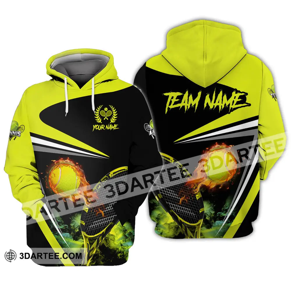 Unisex Shirt - Custom Name And Team Sport Fire Tennis Ball Hoodie / S T-Shirt