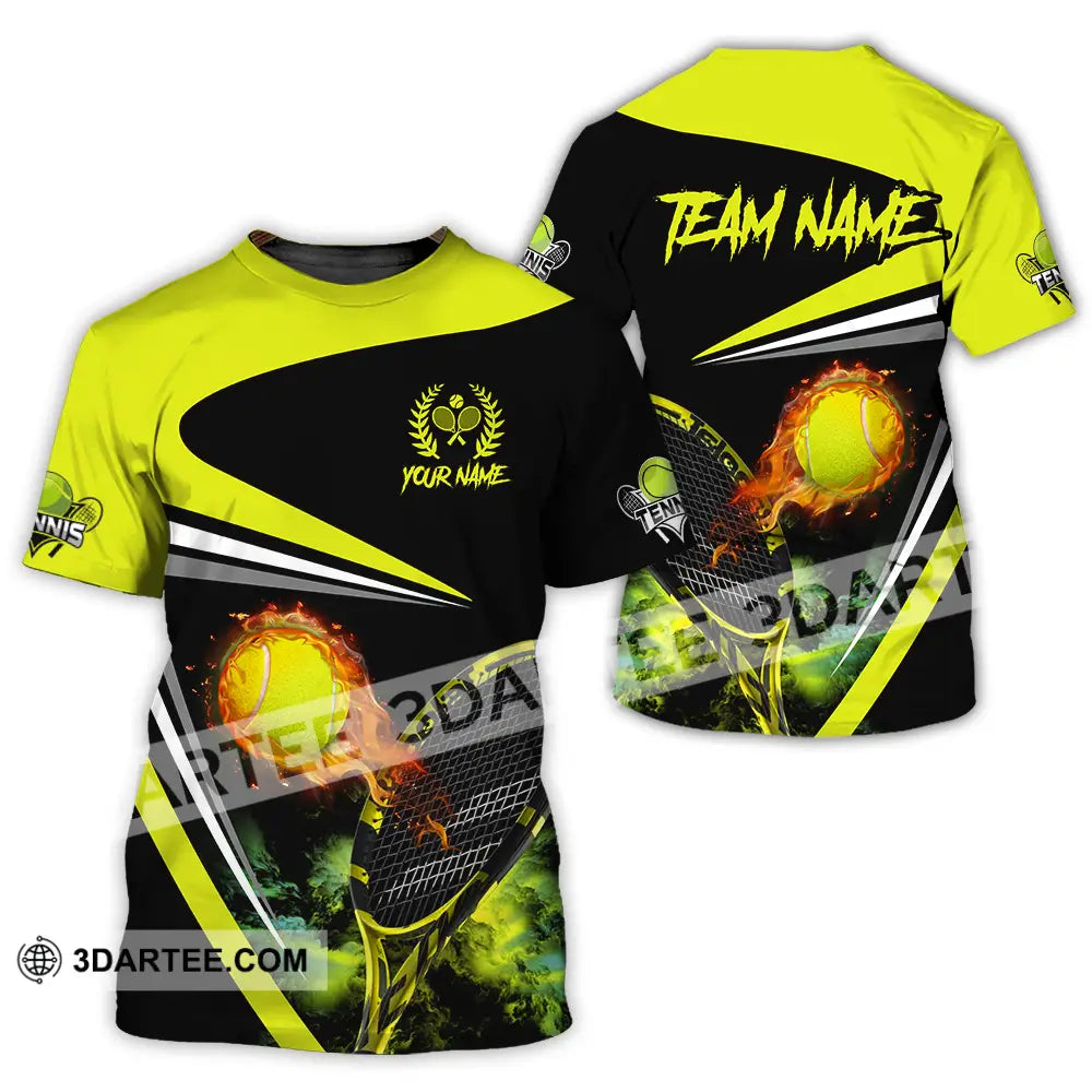 Unisex Shirt - Custom Name And Team Sport Fire Tennis Ball T-Shirt / S T-Shirt