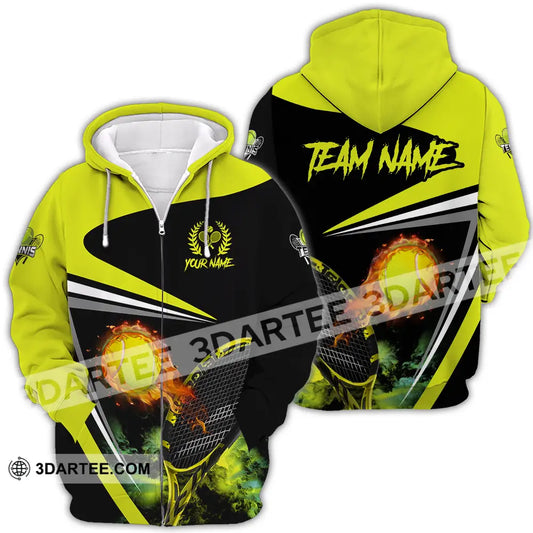 Unisex Shirt - Custom Name And Team Sport Fire Tennis Ball Zipper Hoodie / S T-Shirt