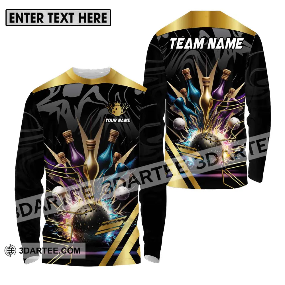 Unisex Shirt - Custom Name And Team Sport Golden Color Bowling Long Sleeve / S T-Shirt