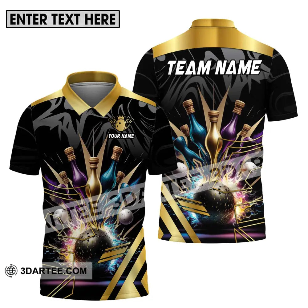 Unisex Shirt - Custom Name And Team Sport Golden Color Bowling Polo / S T-Shirt