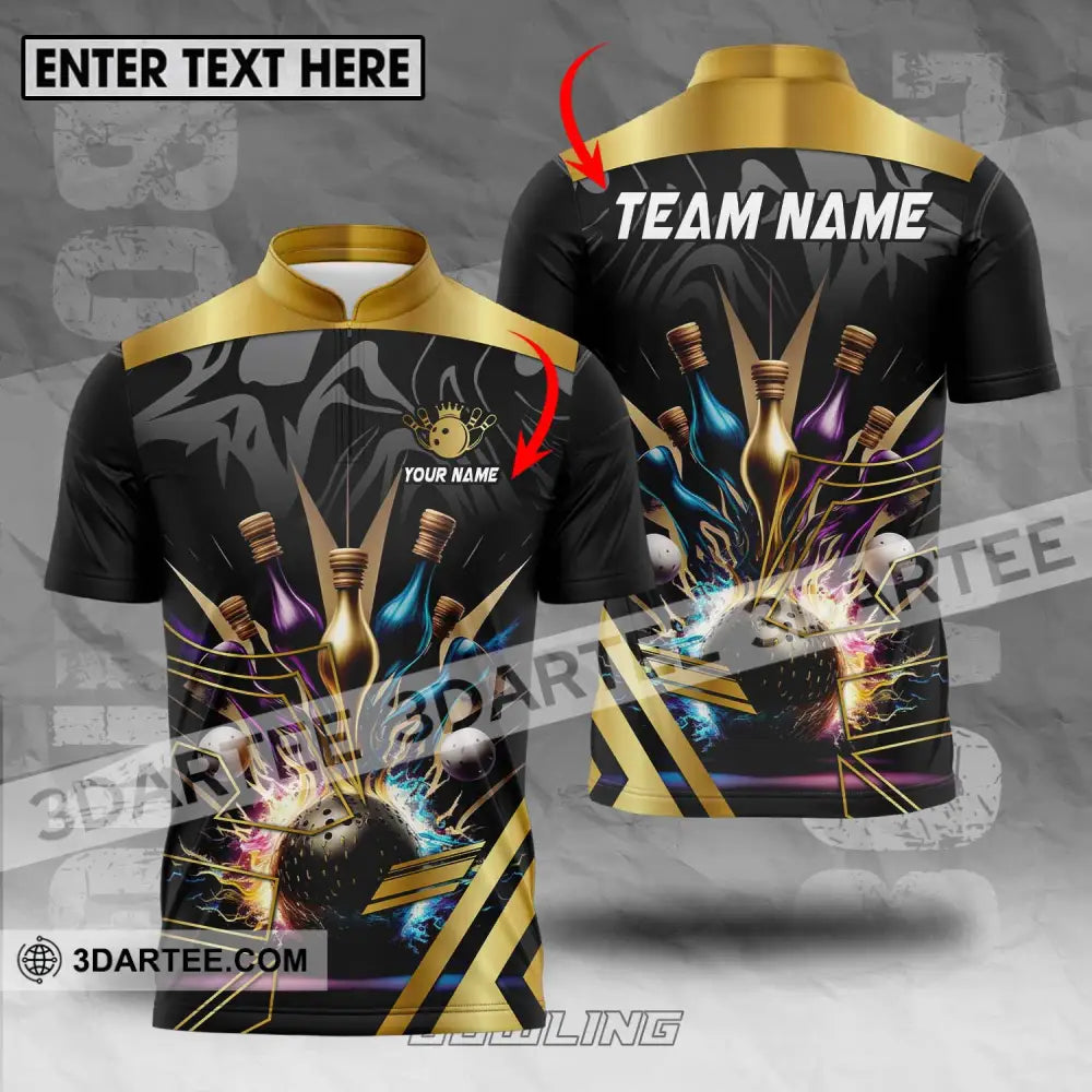 Unisex Shirt - Custom Name And Team Sport Golden Color Bowling T-Shirt