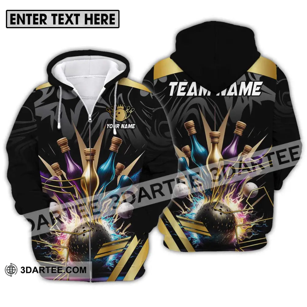 Unisex Shirt - Custom Name And Team Sport Golden Color Bowling Zipper Hoodie / S T-Shirt