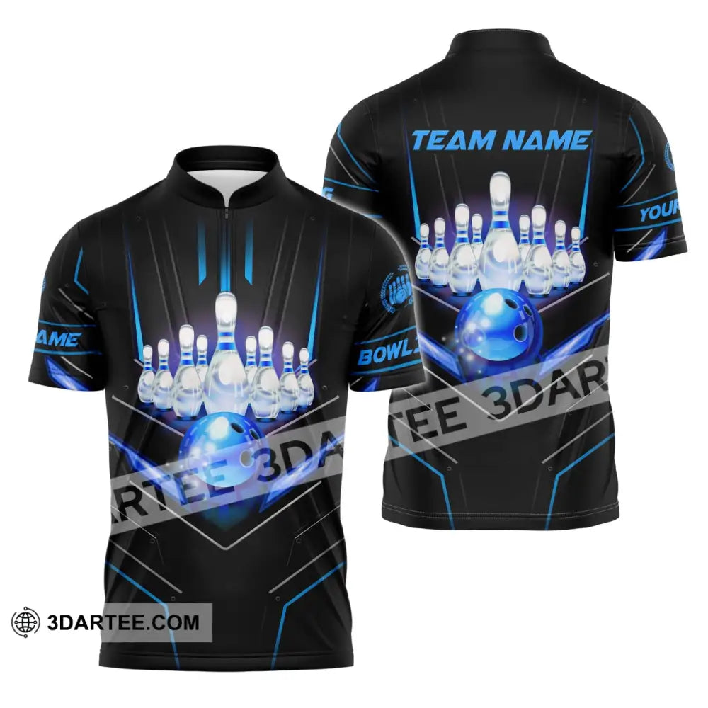 Unisex Shirt - Custom Name And Team Sport Ice Bowling Zipper Polo / S T-Shirt