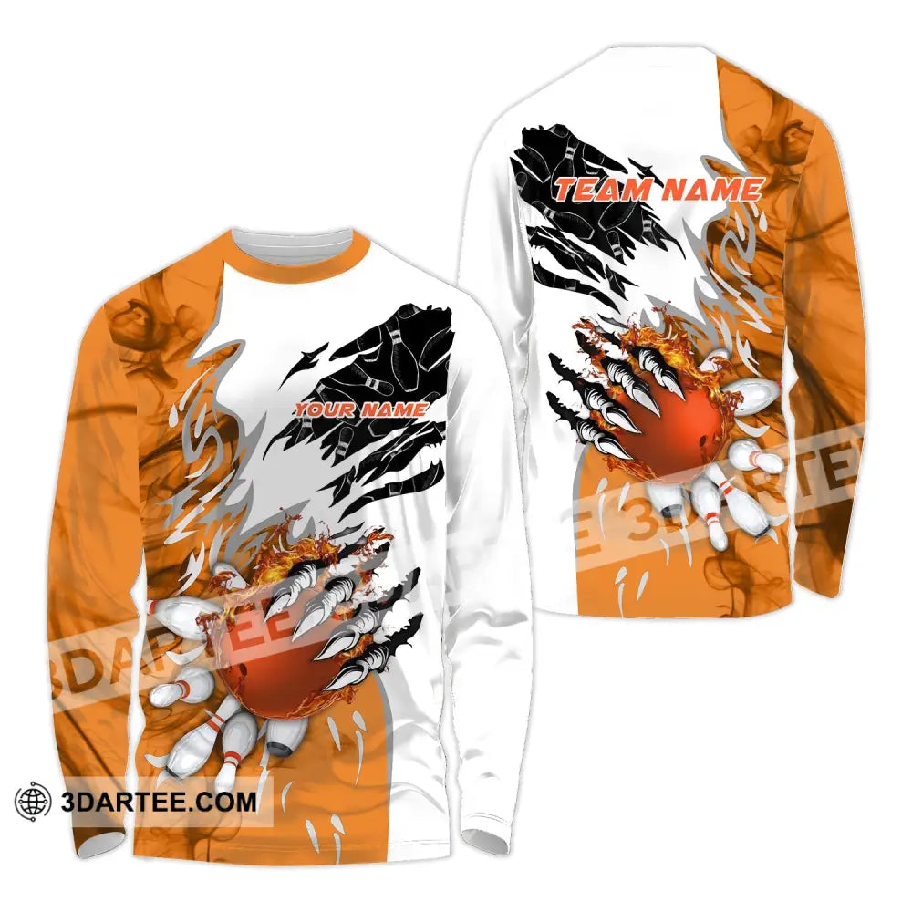 Unisex Shirt - Custom Name And Team Sport Orange Bowling Long Sleeve / S T-Shirt