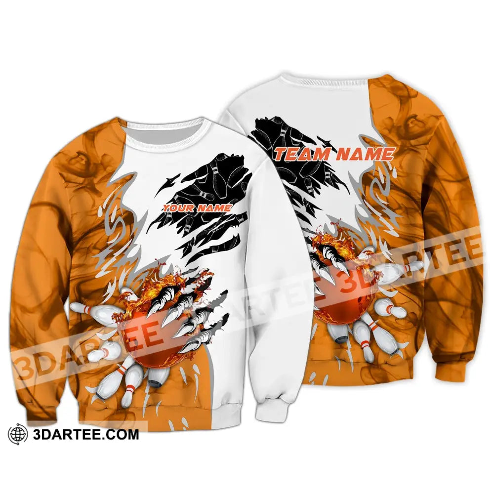 Unisex Shirt - Custom Name And Team Sport Orange Bowling Long Sleeve / S T-Shirt