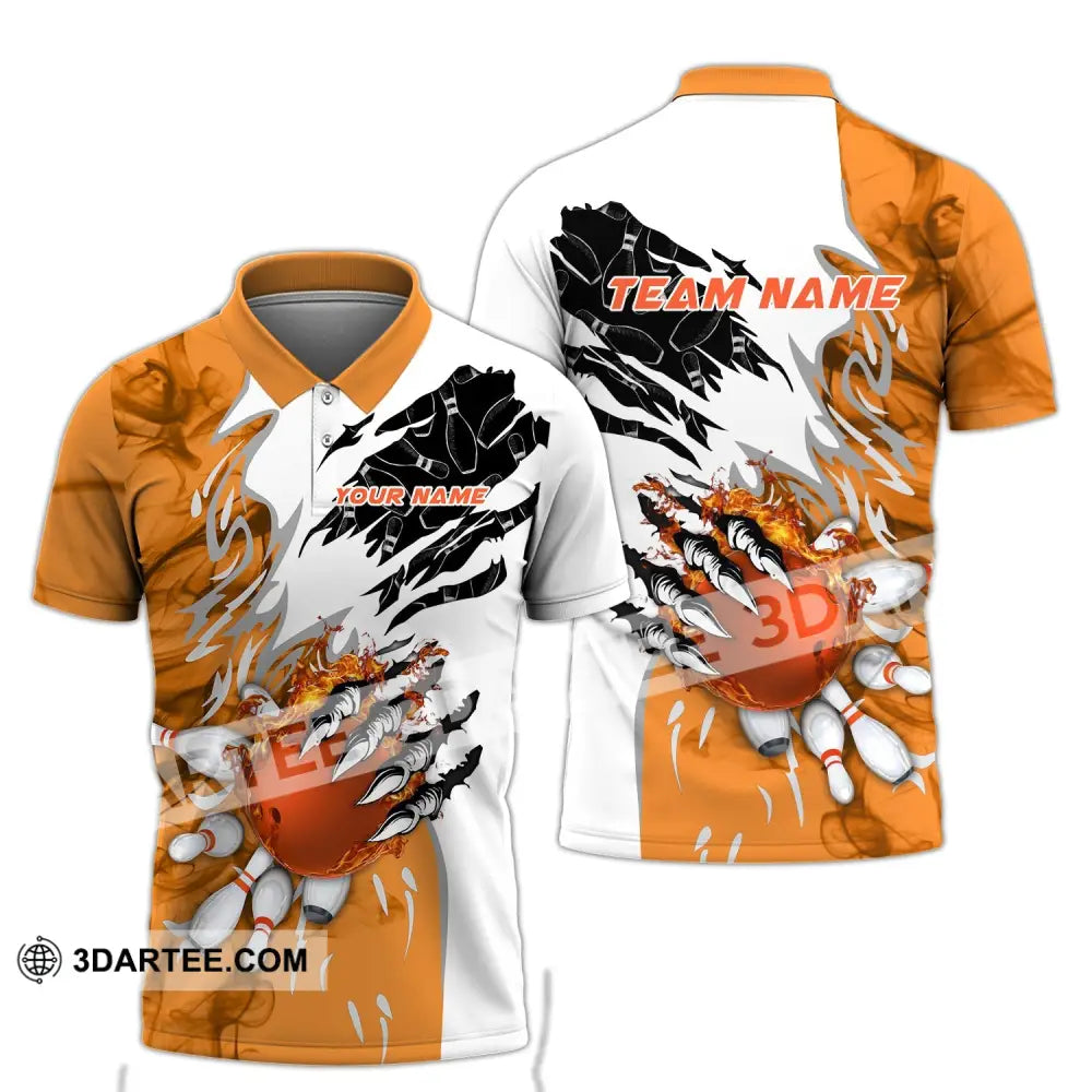 Unisex Shirt - Custom Name And Team Sport Orange Bowling Polo / S T-Shirt