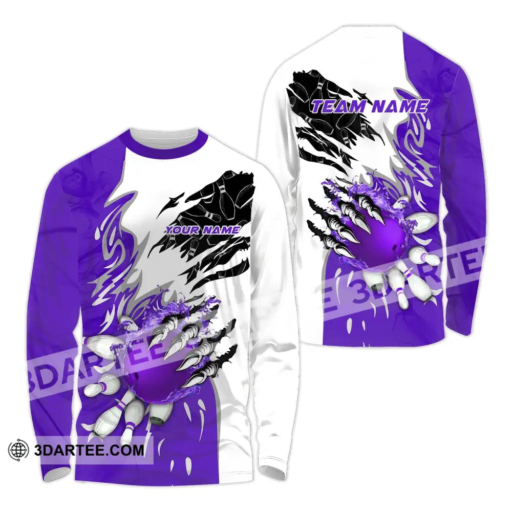 Unisex Shirt - Custom Name And Team Sport Purple Bowling Long Sleeve / S T-Shirt