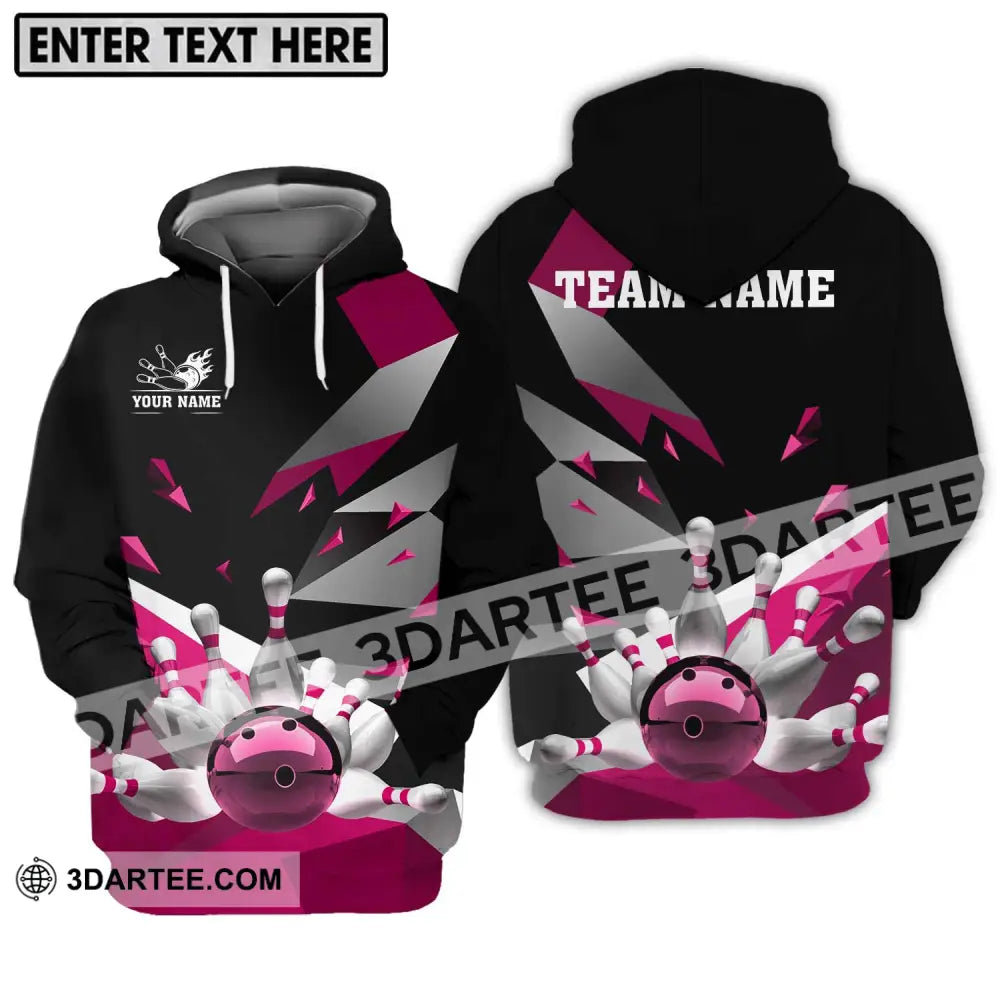 Unisex Shirt - Custom Name And Team White Bowling Pins Pink Hoodie / S T-Shirt