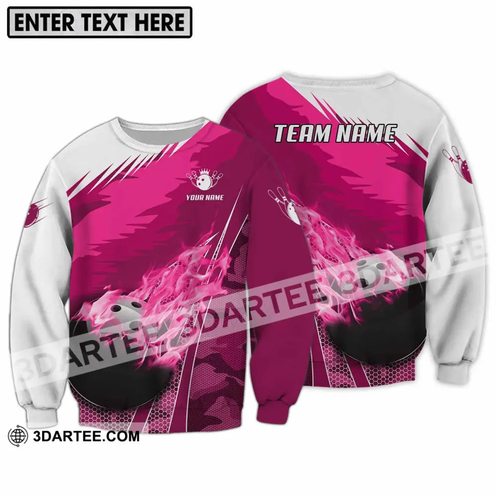 Unisex Shirt - Custom Name And Team White Pink Bowling Long Sleeve / S T-Shirt