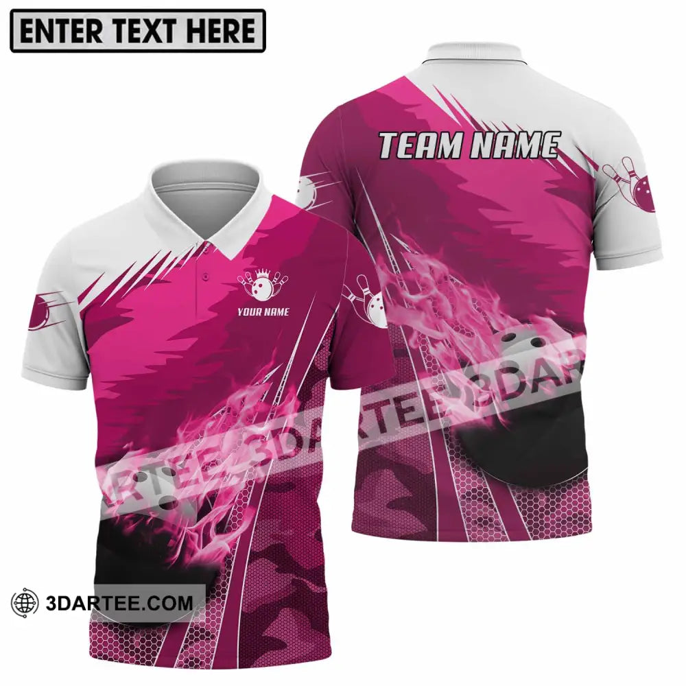 Unisex Shirt - Custom Name And Team White Pink Bowling Polo / S T-Shirt