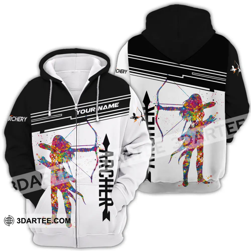 Unisex Shirt - Custom Name Archery Sport Black And White Zipper Hoodie / S T-Shirt