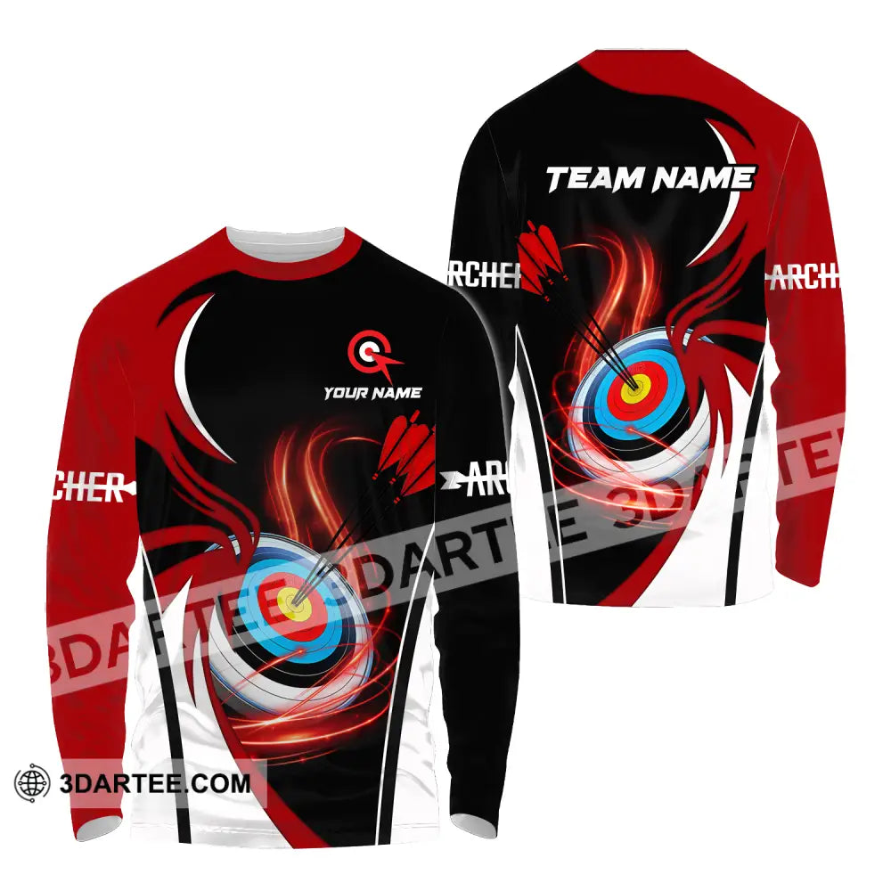 Unisex Shirt - Custom Name Archery Sport Red Wave Long Sleeve / S T-Shirt