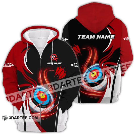 Unisex Shirt - Custom Name Archery Sport Red Wave Zipper Hoodie / S T-Shirt