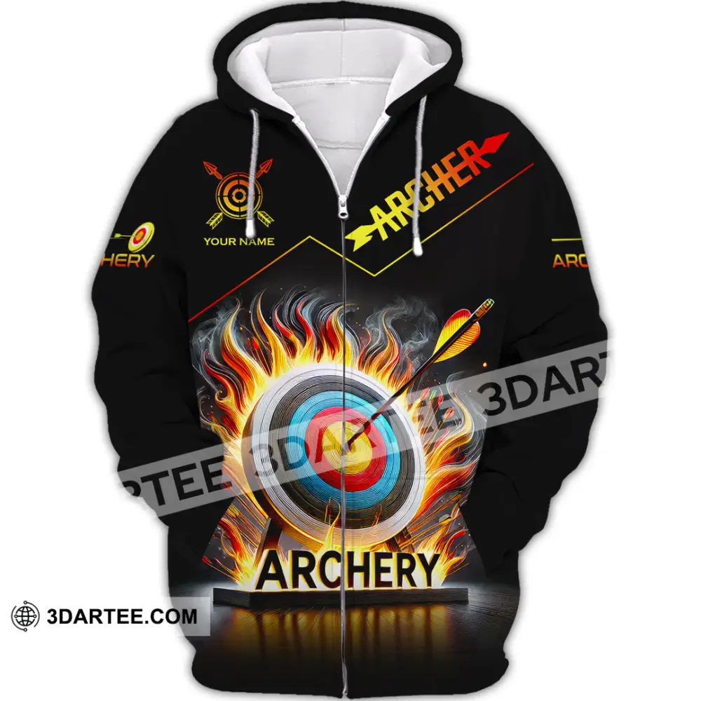 Unisex Shirt Custom Name Archery T-Shirt Archer Hoodie Long Sleeve Gift For Lovers Zipper / S