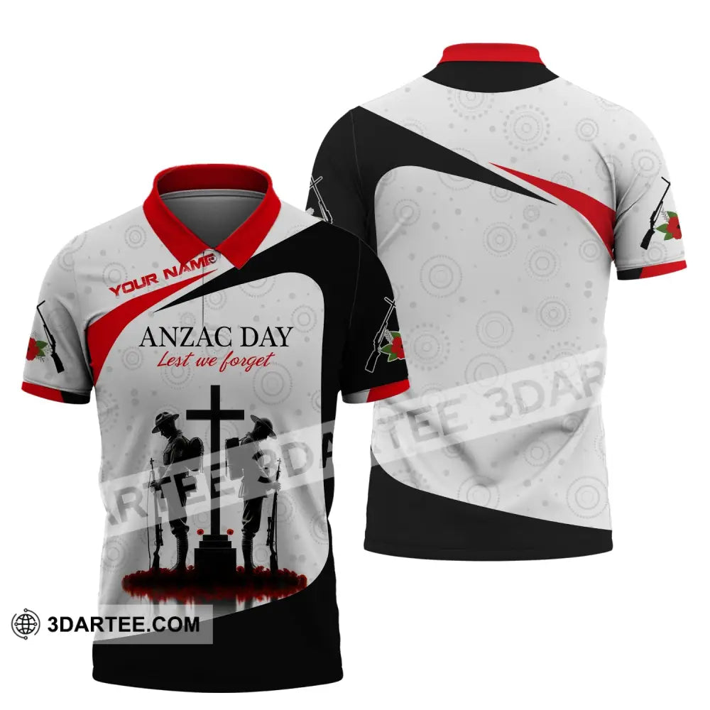 Unisex Shirt Custom Name Australia T-Shirt Anzac Day Remembrance Polo / S