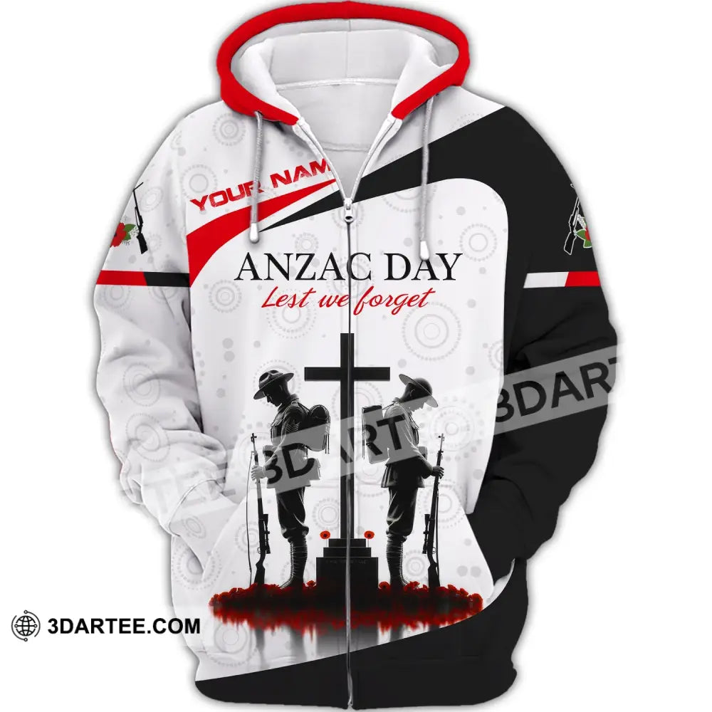 Unisex Shirt Custom Name Australia T-Shirt Anzac Day Remembrance Zipper Hoodie / S