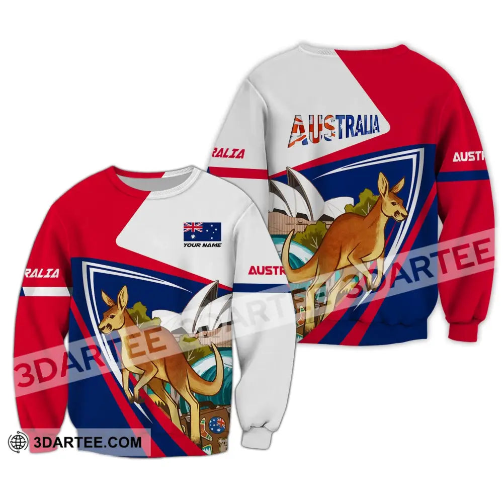 Unisex Shirt Custom Name Australia T-Shirt Kangaroo Long Sleeve / S