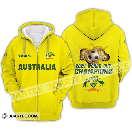 Unisex Shirt - Custom Name Australian Cricket Team Champions Icc World Cup Zipper Hoodie / S T-Shirt