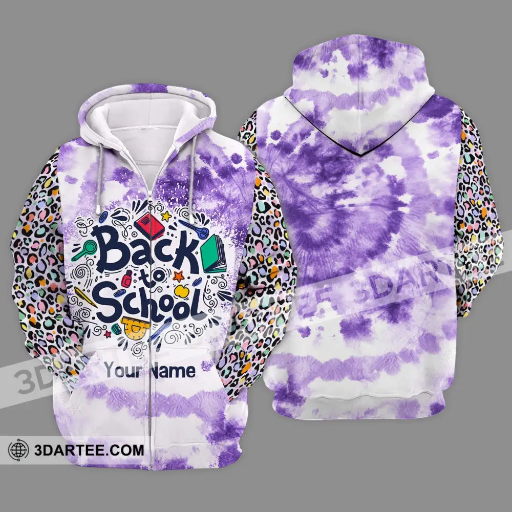 Unisex Shirt - Custom Name Back To School Purple Zipper Hoodie / S T-Shirt