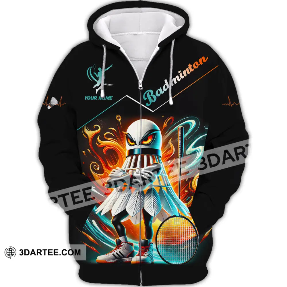 Unisex Shirt Custom Name Badminton Lover Gift Zipper Hoodie / S T-Shirt