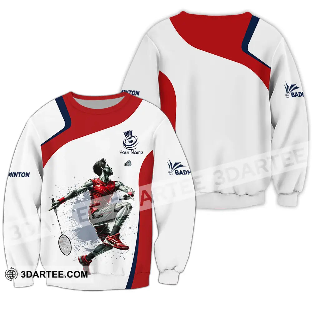 Unisex Shirt - Custom Name Badminton Player Playing Long Sleeve / S T-Shirt