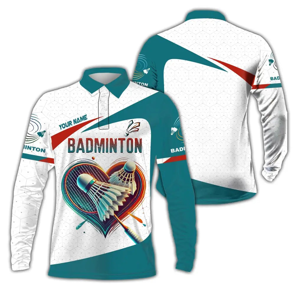 Unisex Shirt Custom Name Badminton T-Shirt For Club Gift Players Long Sleeve Polo / S T-Shirt