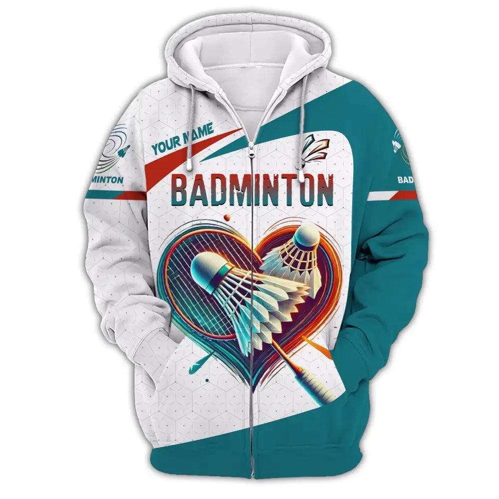Unisex Shirt Custom Name Badminton T-Shirt For Club Gift Players Zipper Hoodie / S T-Shirt