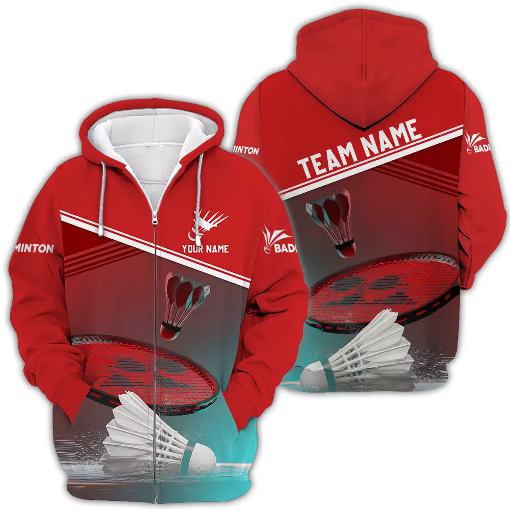 Unisex Shirt - Custom Name Badminton Zipper Hoodie / S T-Shirt
