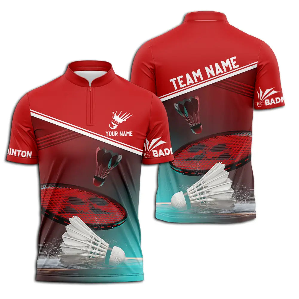 Unisex Shirt - Custom Name Badminton Zipper Polo / S T-Shirt