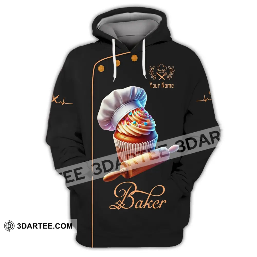 Unisex Shirt Custom Name Baker Bakery Chef Polo Long Sleeve Shop T-Shirt Hoodie / S