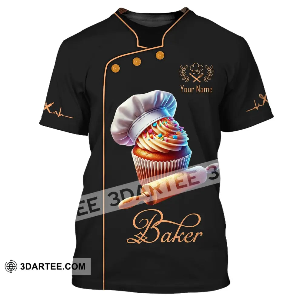 Unisex Shirt Custom Name Baker Bakery Chef Polo Long Sleeve Shop T-Shirt / S