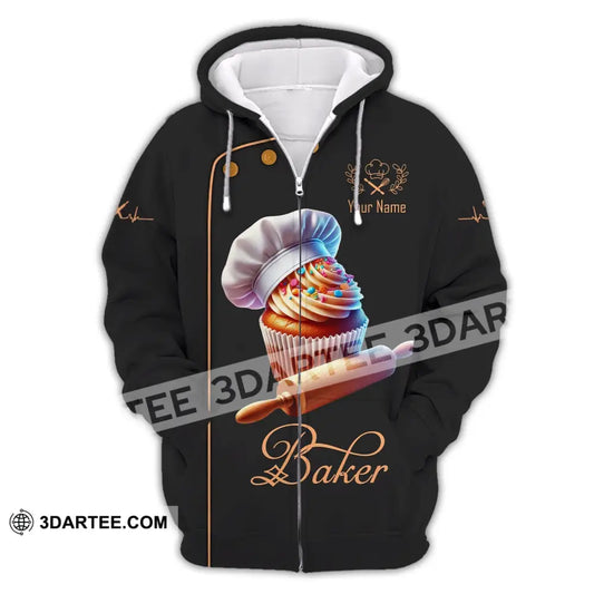 Unisex Shirt Custom Name Baker Bakery Chef Polo Long Sleeve Shop T-Shirt Zipper Hoodie / S