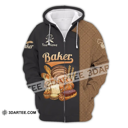 Unisex Shirt Custom Name Baker Bakery Shop Chef Baking Lovers Gift Zipper Hoodie / S T-Shirt