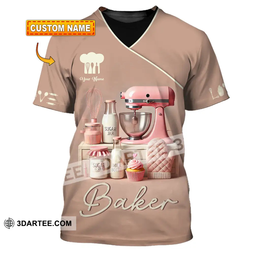 Unisex Shirt Custom Name Baker Bakery Shop T-Shirt Chef Polo Long Sleeve T-Shirt