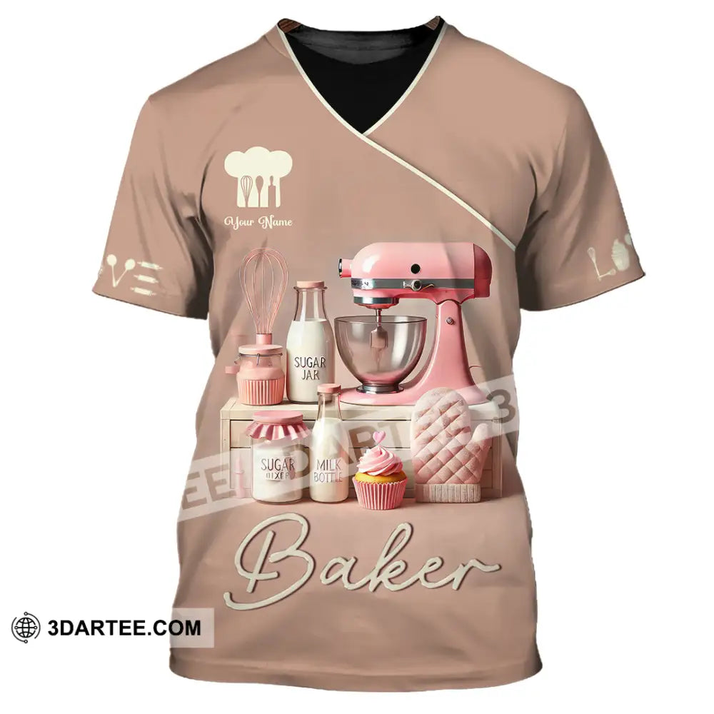 Unisex Shirt Custom Name Baker Bakery Shop T-Shirt Chef Polo Long Sleeve / S T-Shirt