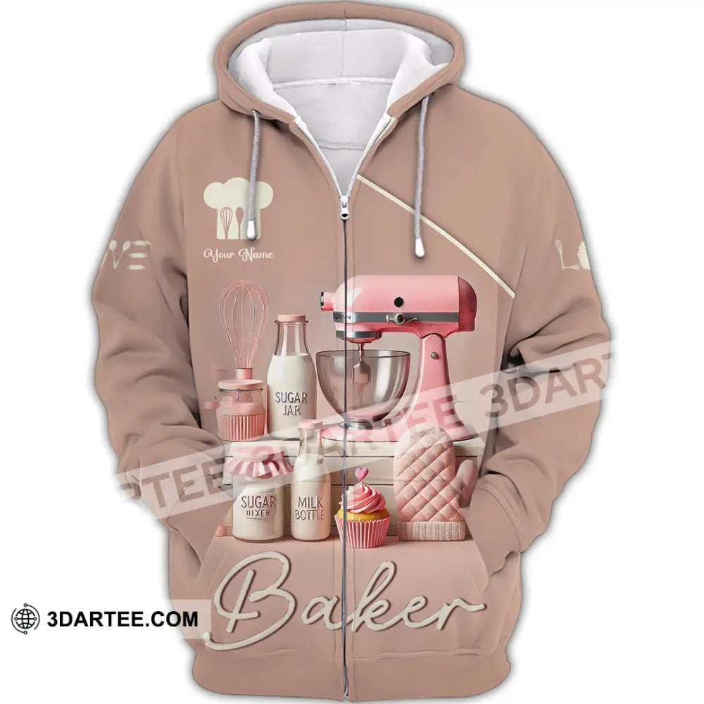 Unisex Shirt Custom Name Baker Bakery Shop T-Shirt Chef Polo Long Sleeve Zipper Hoodie / S T-Shirt