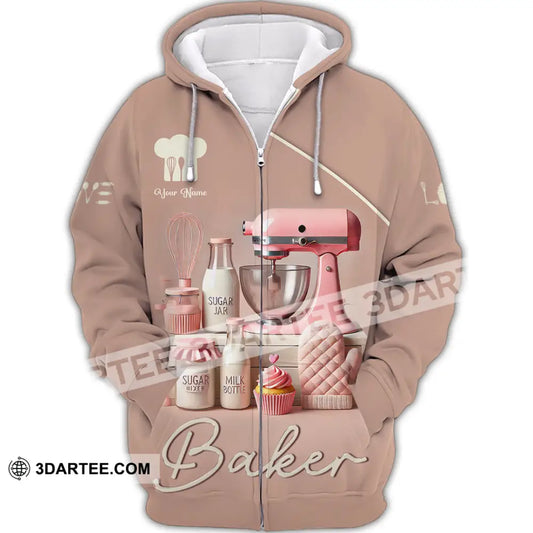 Unisex Shirt Custom Name Baker Bakery Shop T-Shirt Chef Polo Long Sleeve Zipper Hoodie / S T-Shirt