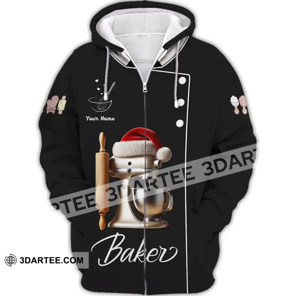 Unisex Shirt Custom Name Baker Bakery Shop T-Shirt Chef Polo Long Sleeve Zipper Hoodie / S T-Shirt