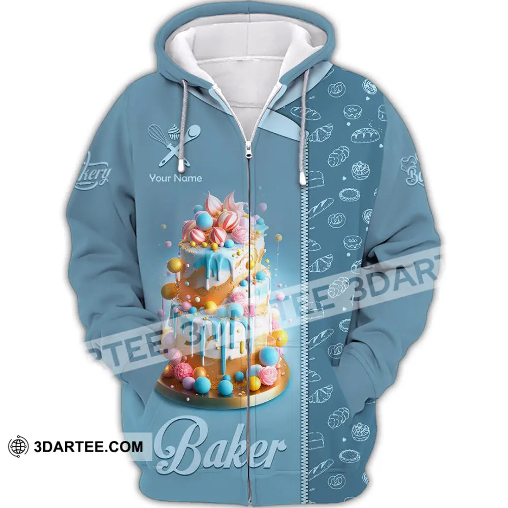 Unisex Shirt Custom Name Baker Bakery Shop T-Shirt Chef Polo Long Sleeve Zipper Hoodie / S T-Shirt