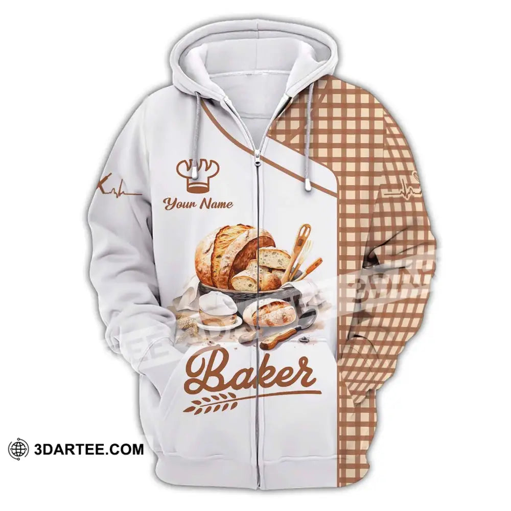 Unisex Shirt Custom Name Baker Bakery Uniform Chef Baking Lovers Gift Zipper Hoodie / S T-Shirt