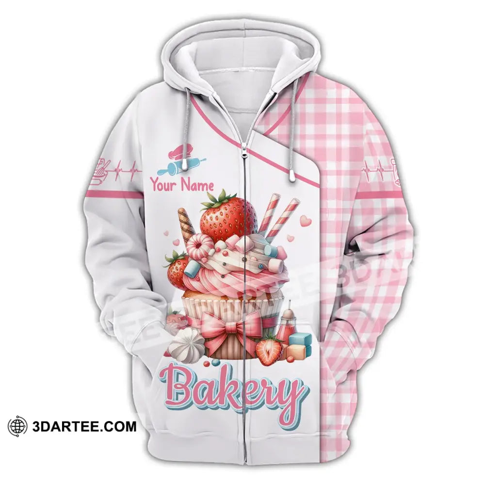 Unisex Shirt Custom Name Baker Bakery Uniform Chef Baking Lovers Gift Zipper Hoodie / S T-Shirt