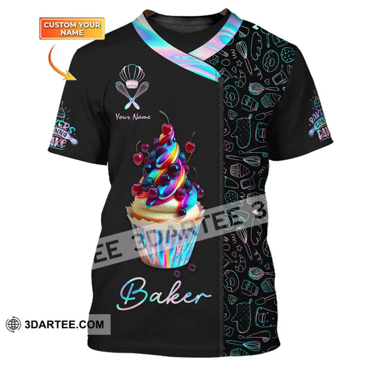 Unisex Shirt Custom Name Baker Baking Lover Bakery Shop T-Shirt Chef Polo Long Sleeve